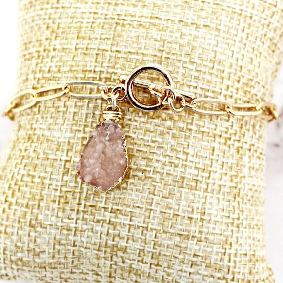 LIGHT ROSE DRUZY PENDANT TOGGLE BRACELET - Picture 1 of 1